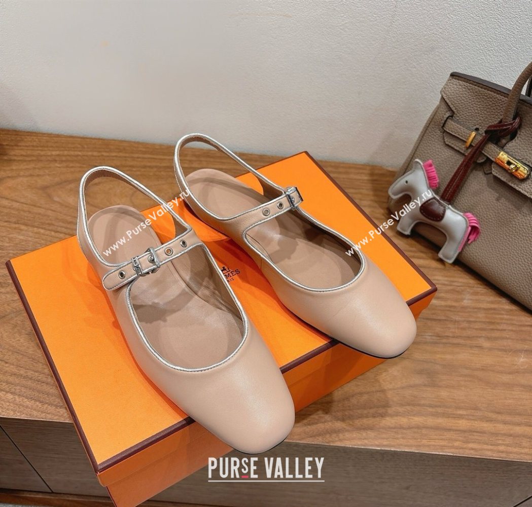 Hermes Kleo slingbacks flat in Calfskin leather with "H" Buckle Light Pink 2025 H251148 (XC-250708094)
