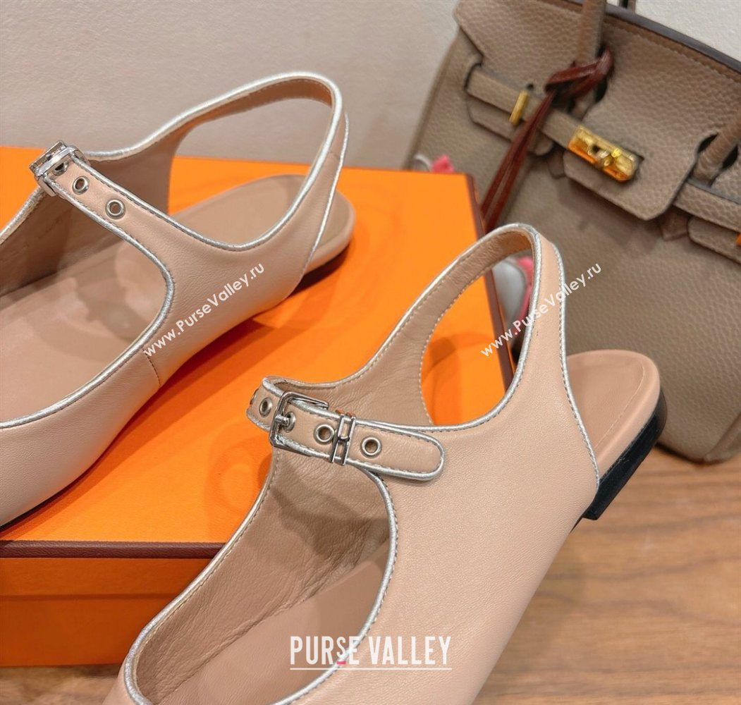 Hermes Kleo slingbacks flat in Calfskin leather with "H" Buckle Light Pink 2025 H251148 (XC-250708094)