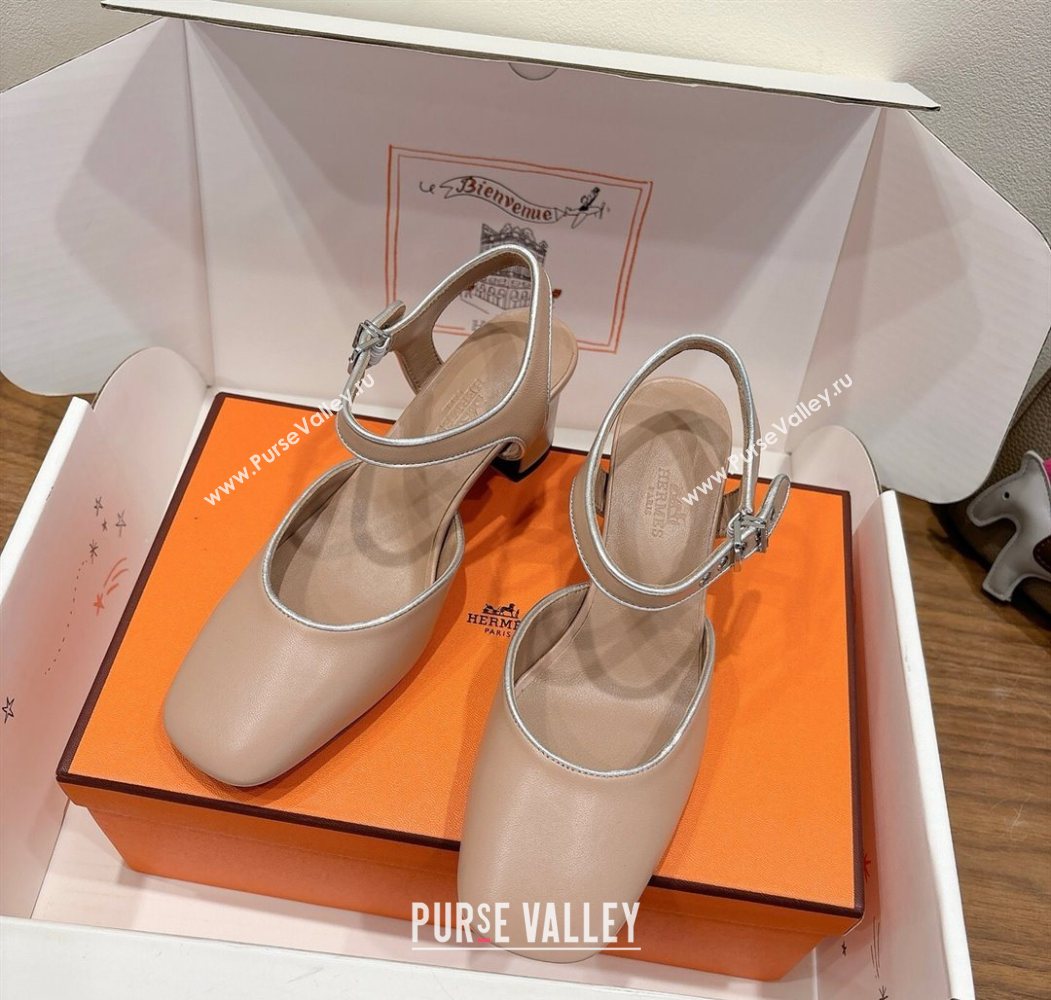 Hermes Kamilla Open Back Pumps 6cm with H Buckle Ligth Pink 2025 H251270 (XC-250708096)