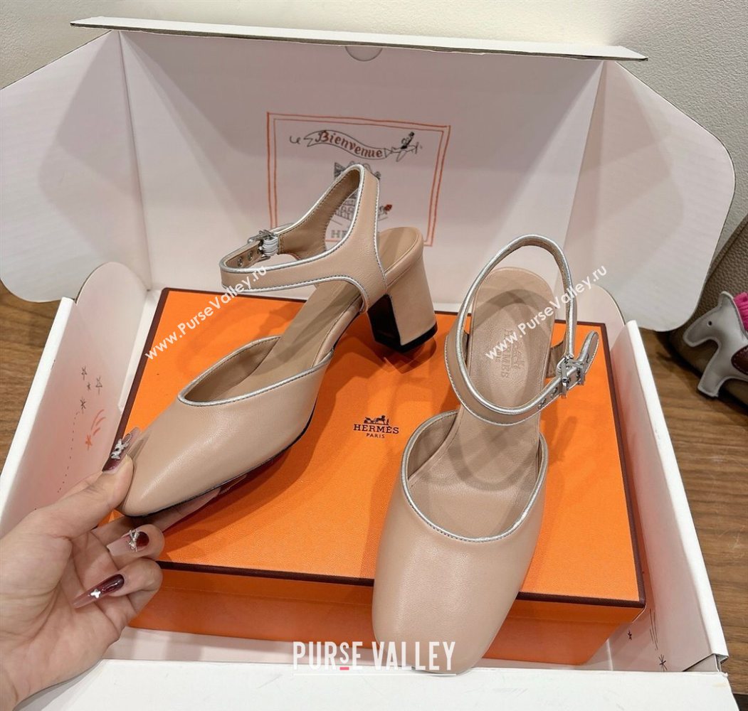 Hermes Kamilla Open Back Pumps 6cm with H Buckle Ligth Pink 2025 H251270 (XC-250708096)