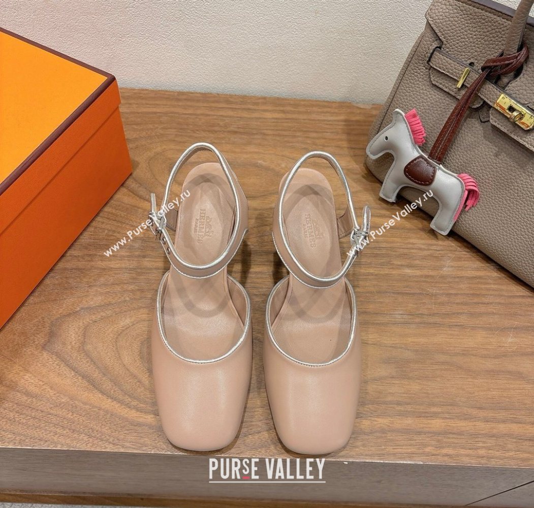 Hermes Kamilla Open Back Pumps 6cm with H Buckle Ligth Pink 2025 H251270 (XC-250708096)