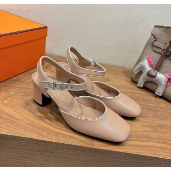 Hermes Kamilla Open Back Pumps 6cm with H Buckle Ligth Pink 2025 H251270 (XC-250708096)