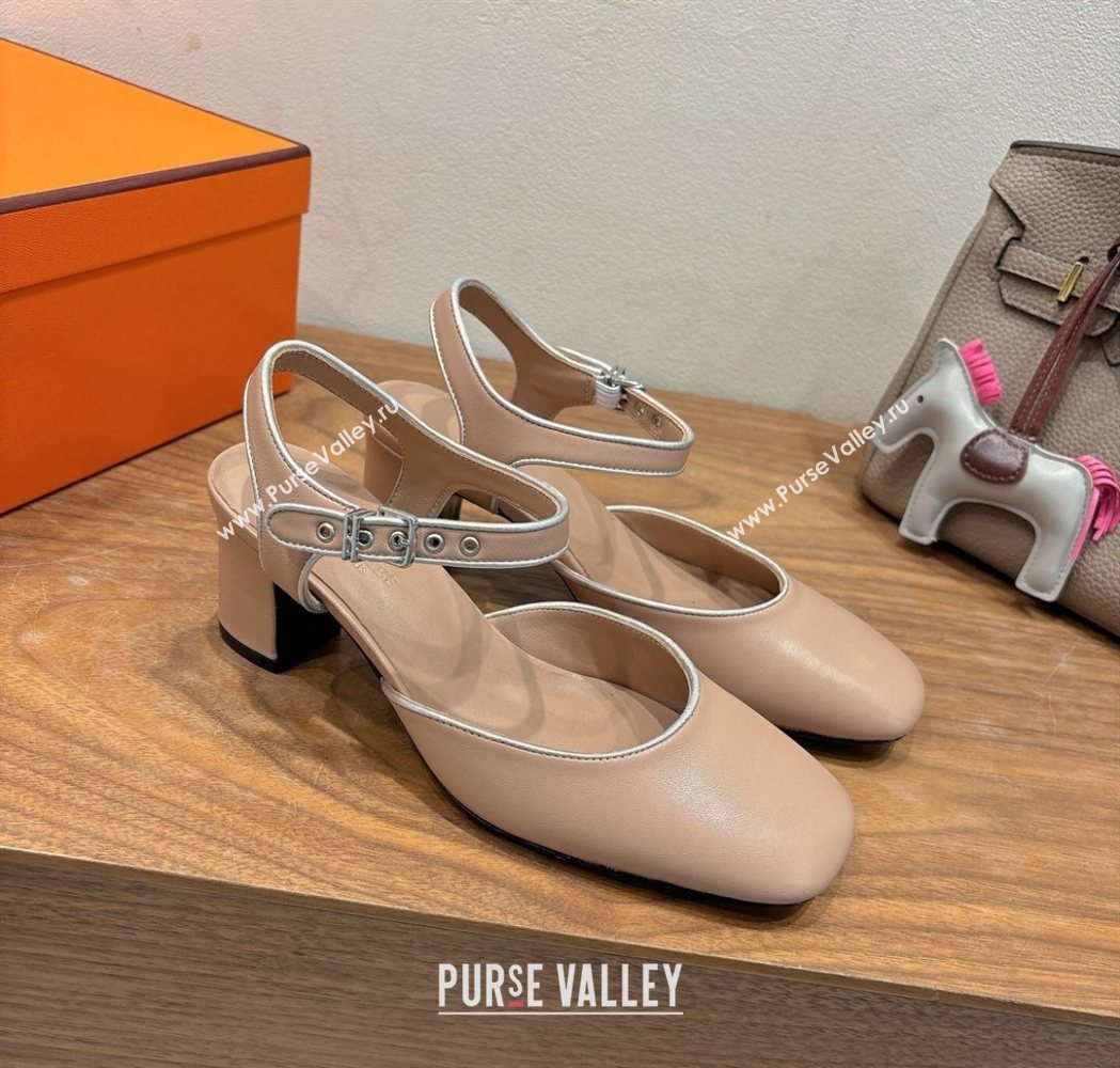 Hermes Kamilla Open Back Pumps 6cm with H Buckle Ligth Pink 2025 H251270 (XC-250708096)