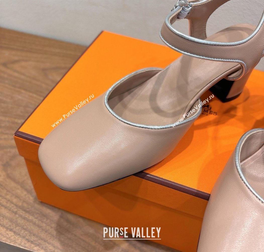 Hermes Kamilla Open Back Pumps 6cm with H Buckle Ligth Pink 2025 H251270 (XC-250708096)