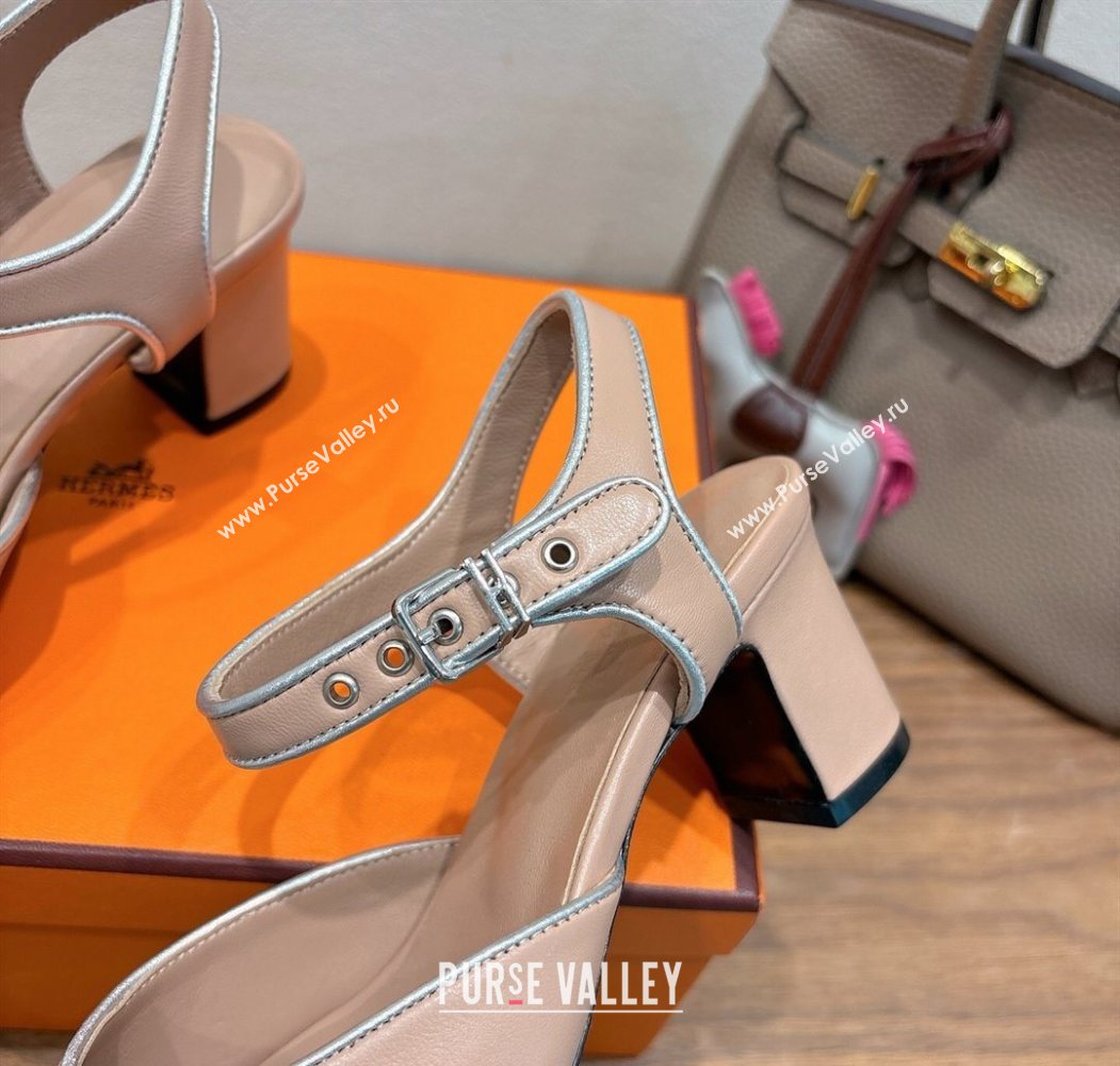 Hermes Kamilla Open Back Pumps 6cm with H Buckle Ligth Pink 2025 H251270 (XC-250708096)