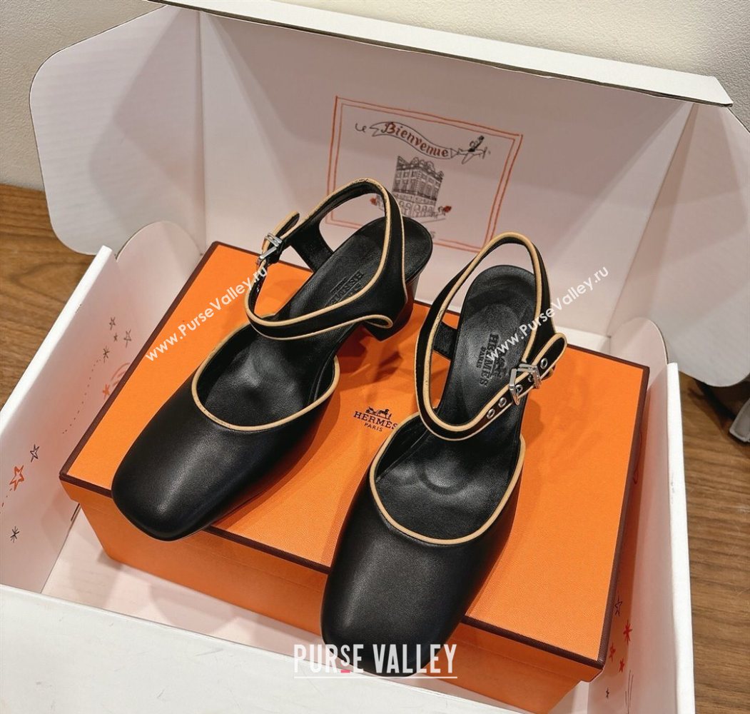 Hermes Kamilla Open Back Pumps 6cm with H Buckle Black 2025 H251270 (XC-250708097)