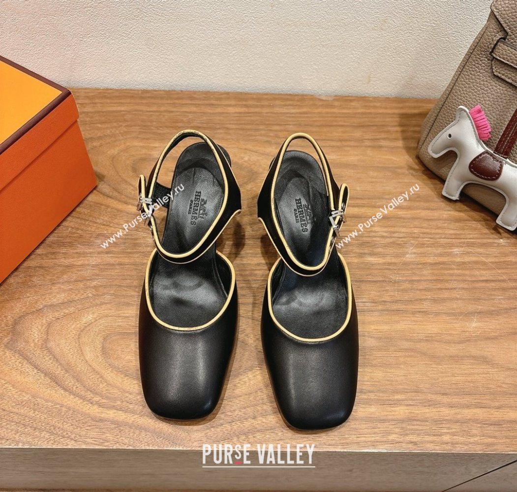 Hermes Kamilla Open Back Pumps 6cm with H Buckle Black 2025 H251270 (XC-250708097)