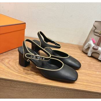 Hermes Kamilla Open Back Pumps 6cm with H Buckle Black 2025 H251270 (XC-250708097)