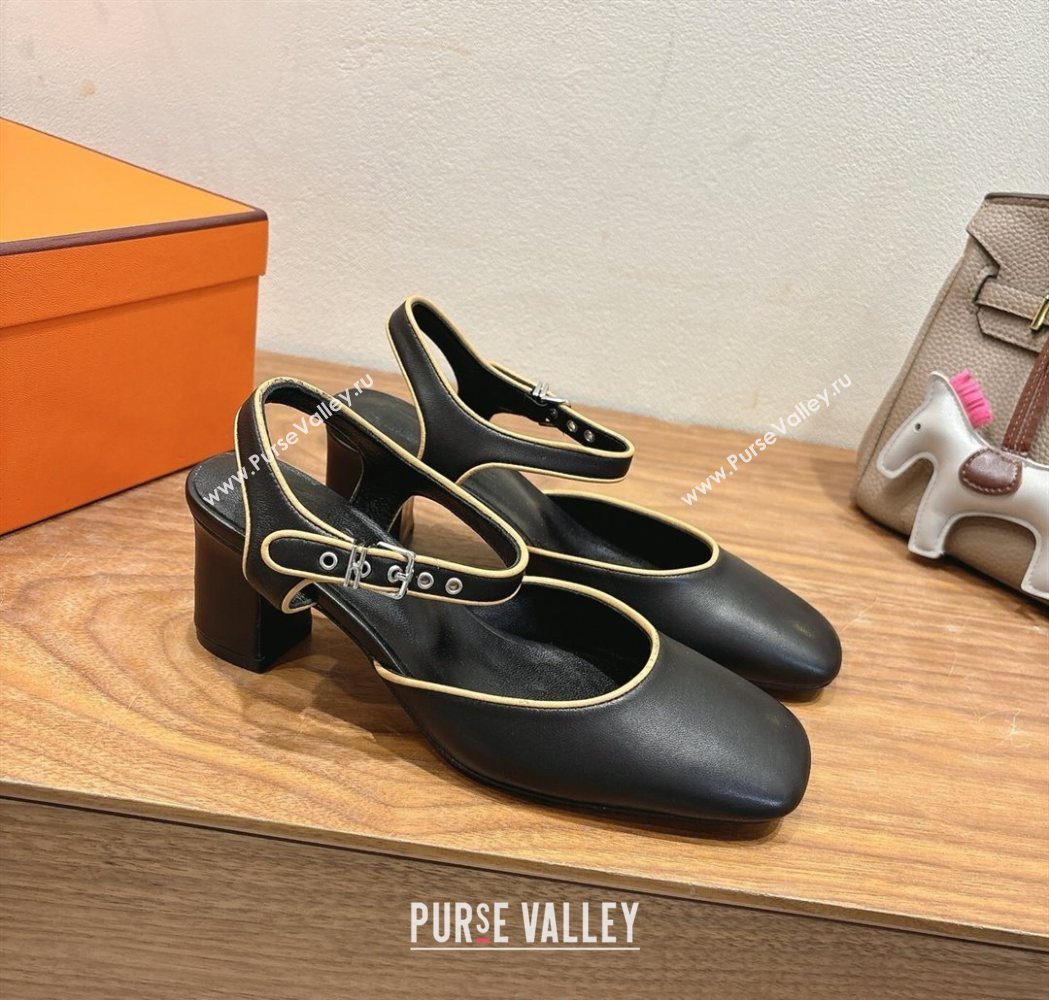 Hermes Kamilla Open Back Pumps 6cm with H Buckle Black 2025 H251270 (XC-250708097)