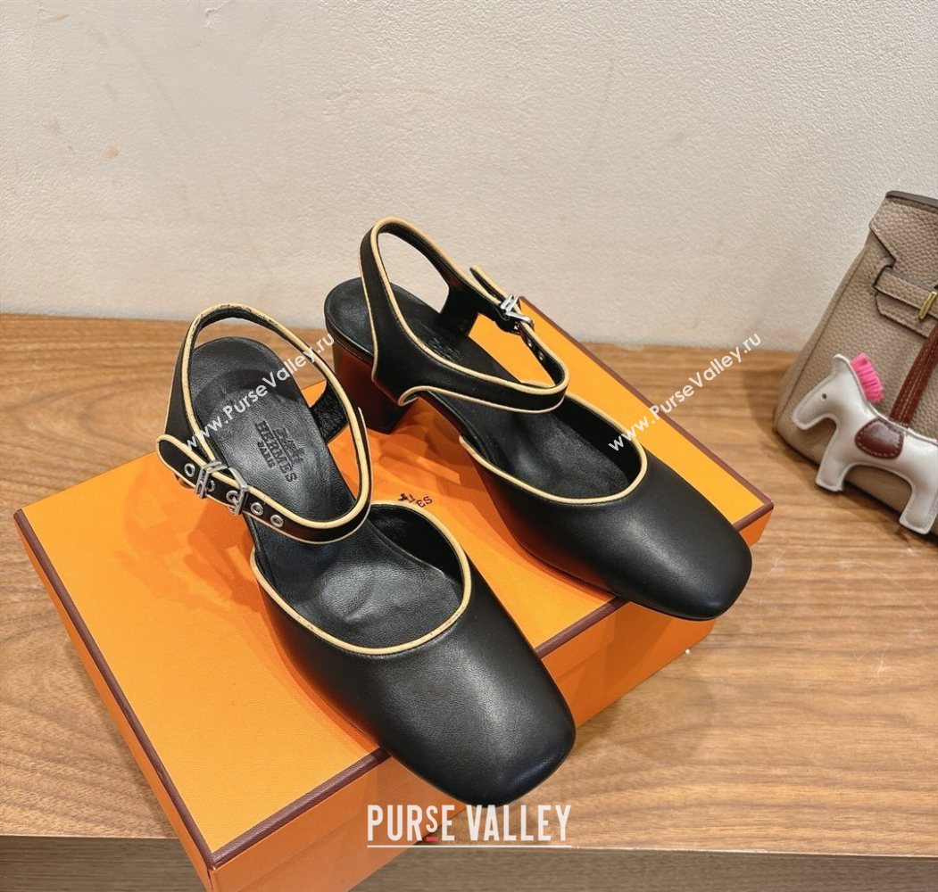 Hermes Kamilla Open Back Pumps 6cm with H Buckle Black 2025 H251270 (XC-250708097)