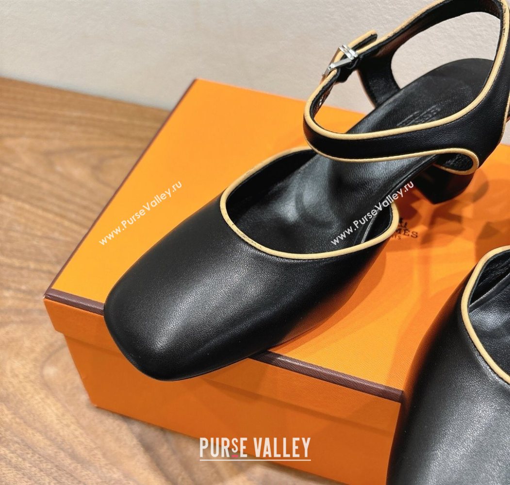 Hermes Kamilla Open Back Pumps 6cm with H Buckle Black 2025 H251270 (XC-250708097)