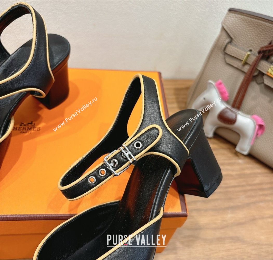 Hermes Kamilla Open Back Pumps 6cm with H Buckle Black 2025 H251270 (XC-250708097)
