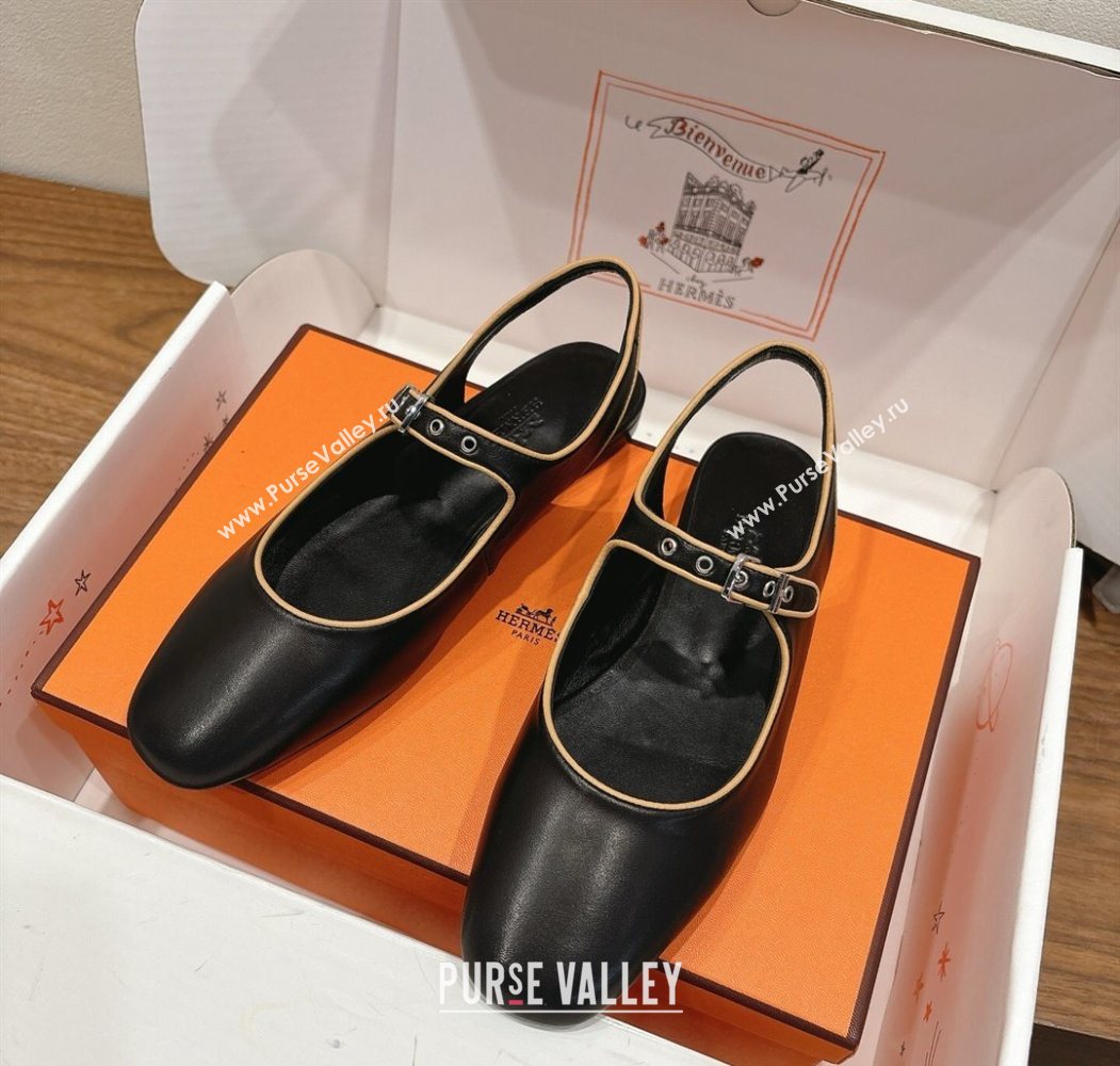 Hermes Kleo slingbacks flat in Calfskin leather with "H" Buckle Black 2025 H251148 (XC-250708092)