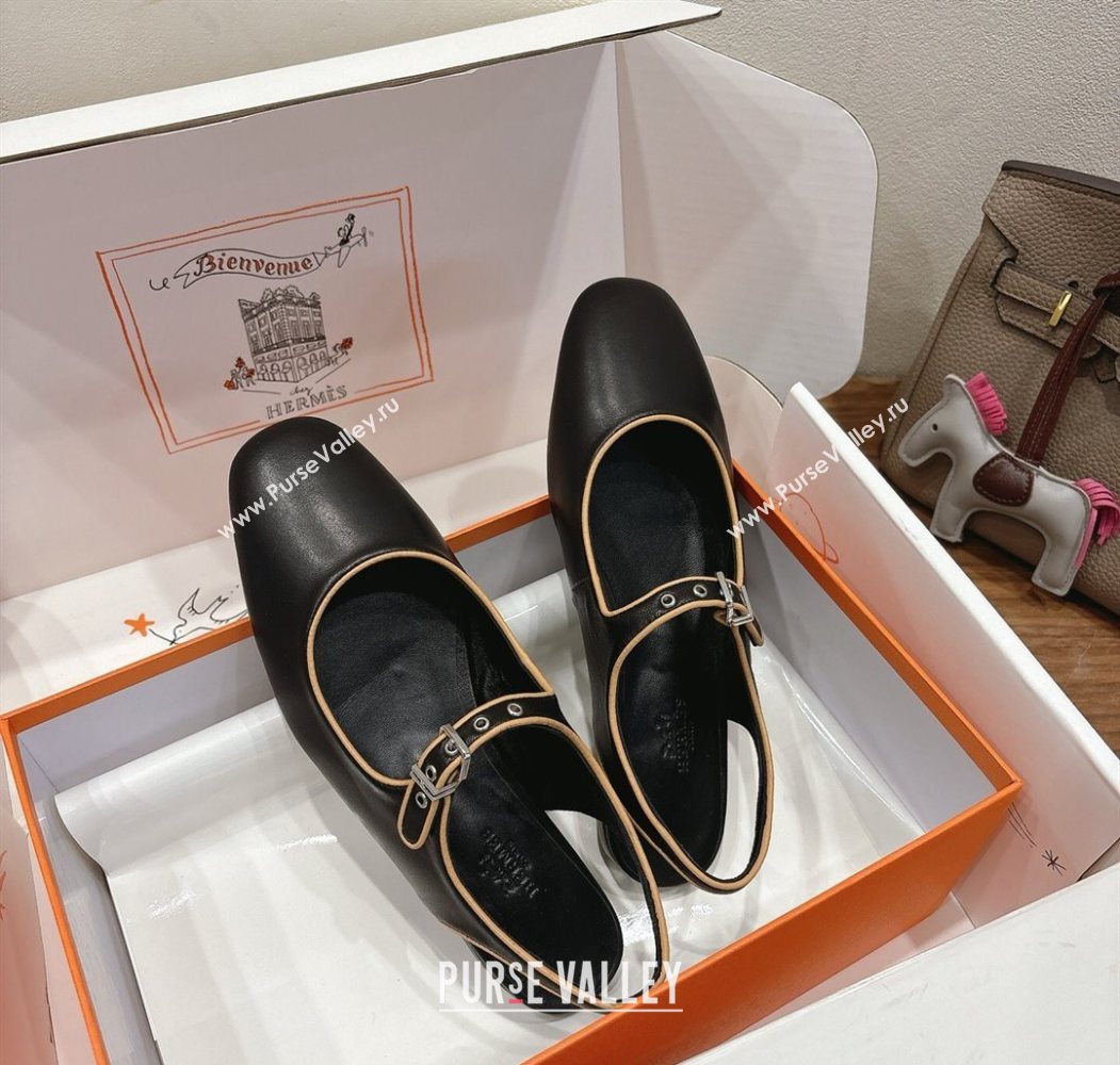 Hermes Kleo slingbacks flat in Calfskin leather with "H" Buckle Black 2025 H251148 (XC-250708092)