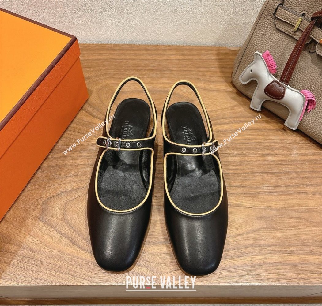 Hermes Kleo slingbacks flat in Calfskin leather with "H" Buckle Black 2025 H251148 (XC-250708092)