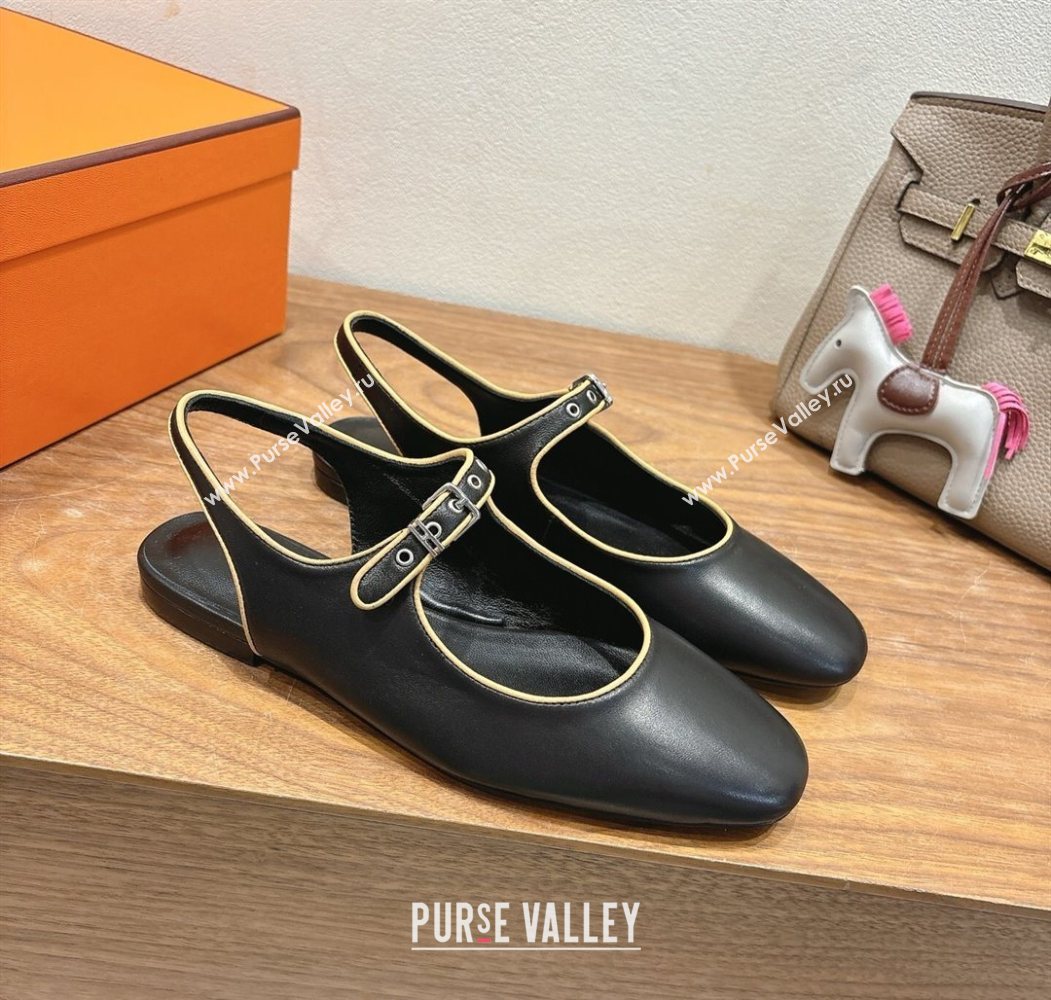 Hermes Kleo slingbacks flat in Calfskin leather with "H" Buckle Black 2025 H251148 (XC-250708092)