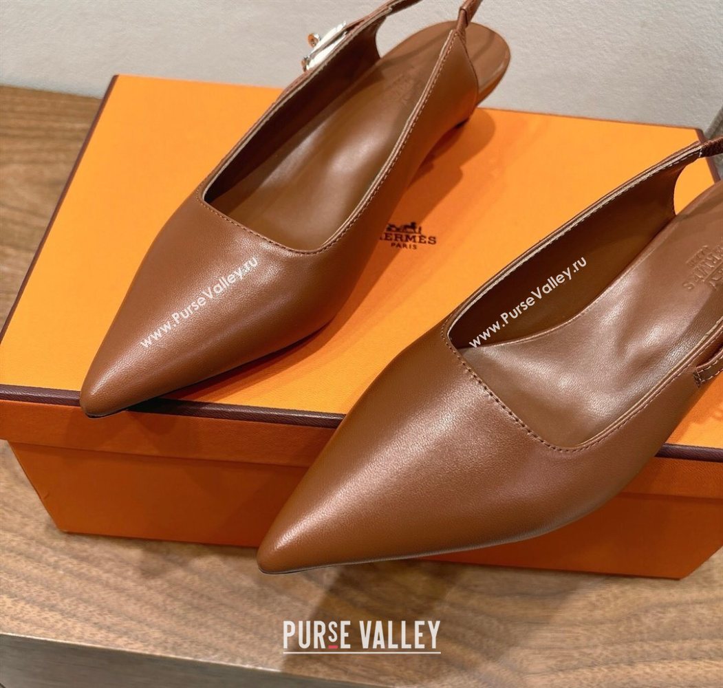 Hermes Lover Slingback Pumps 4cm in Calfskin with Kelly Buckle Brown 2025 H252121 (XC-250708100)