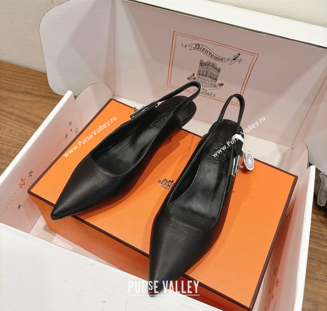 Hermes Lover Slingback Pumps 4cm in Calfskin with Kelly Buckle Black 2025 H252121 (XC-250708099)