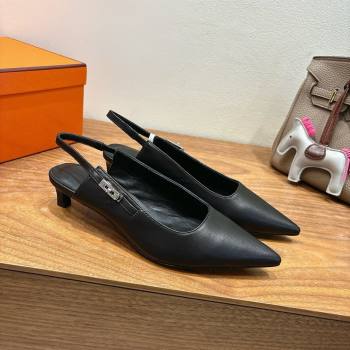 Hermes Lover Slingback Pumps 4cm in Calfskin with Kelly Buckle Black 2025 H252121 (XC-250708099)