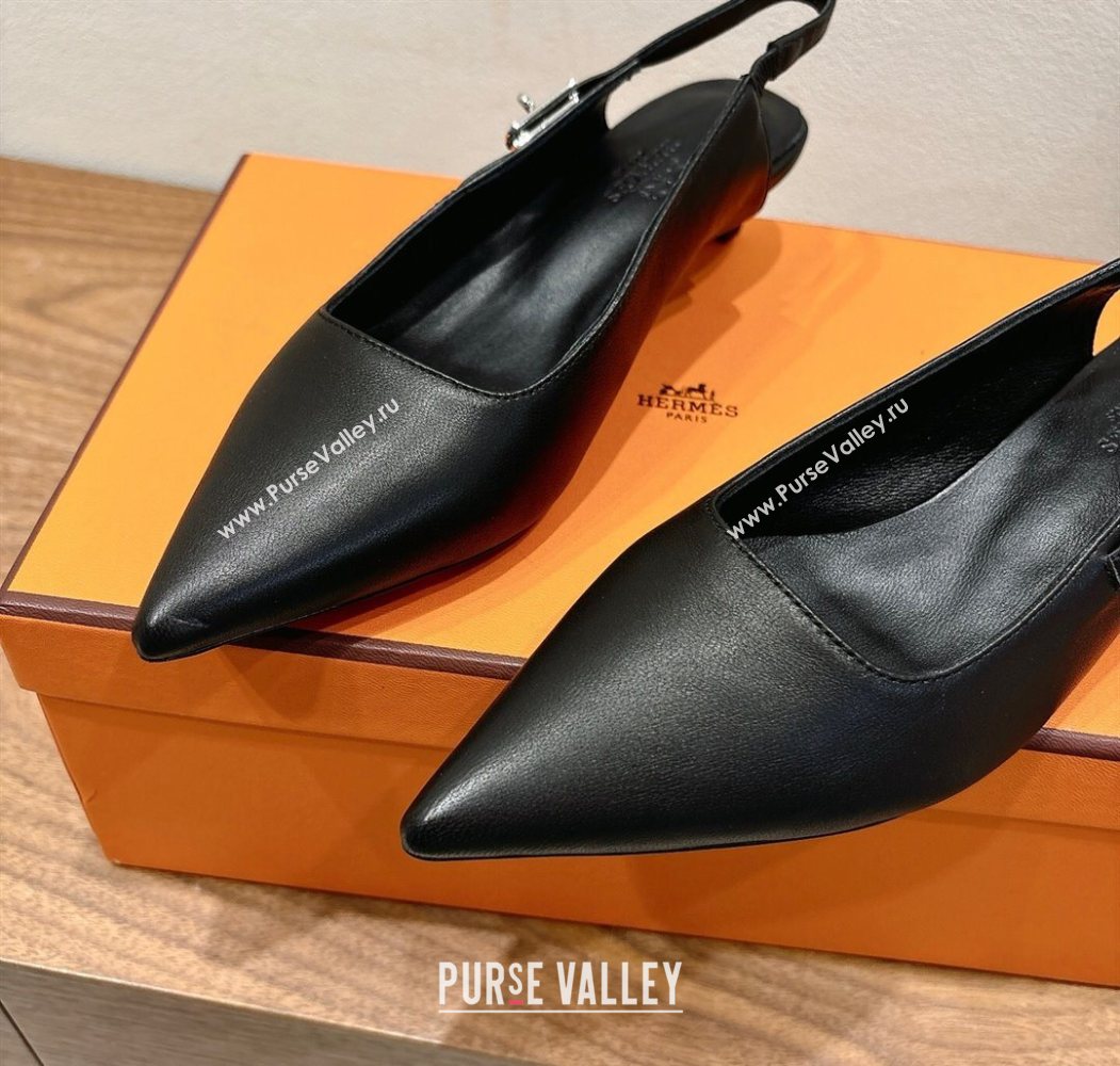 Hermes Lover Slingback Pumps 4cm in Calfskin with Kelly Buckle Black 2025 H252121 (XC-250708099)
