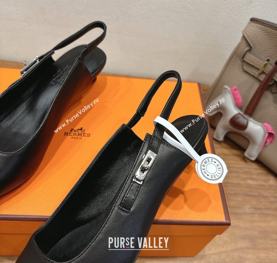 Hermes Lover Slingback Pumps 4cm in Calfskin with Kelly Buckle Black 2025 H252121 (XC-250708099)