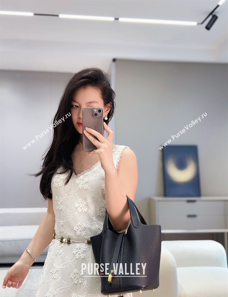 Hermes Picotin Lock Mini Bag 18cm in Togo Calfskin Leather Black/Gold 2025 (FL-250809004)