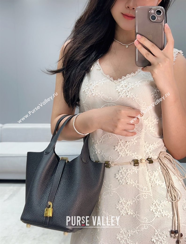Hermes Picotin Lock Mini Bag 18cm in Togo Calfskin Leather Black/Gold 2025 (FL-250809004)