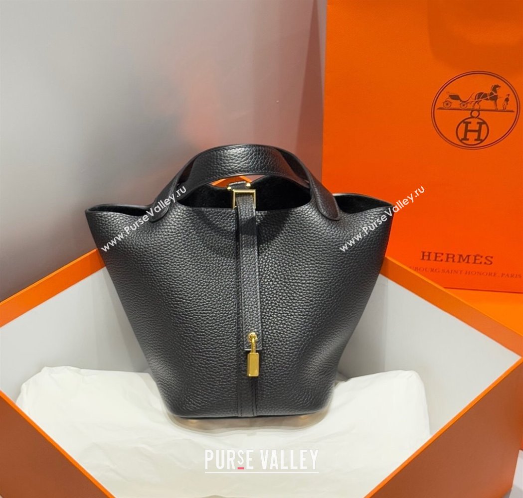 Hermes Picotin Lock Mini Bag 18cm in Togo Calfskin Leather Black/Gold 2025 (FL-250809004)
