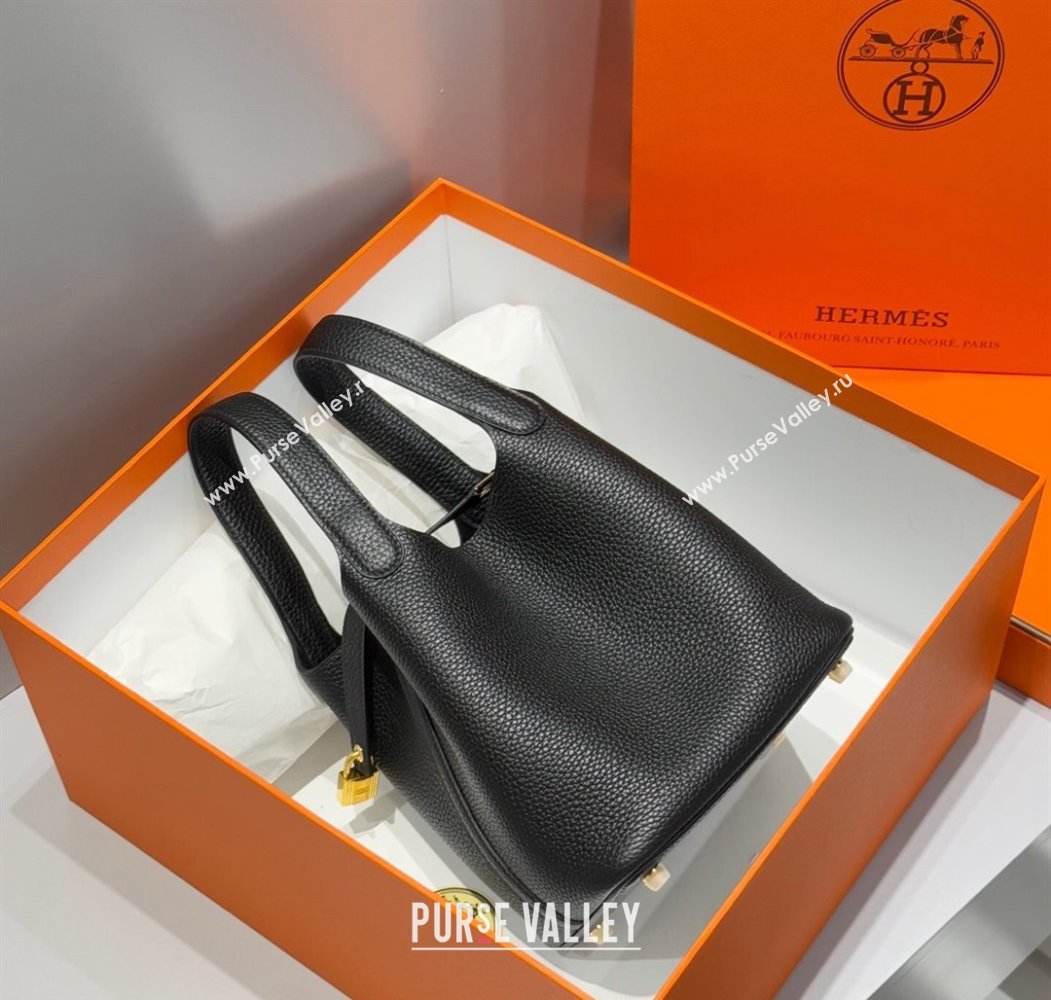 Hermes Picotin Lock Mini Bag 18cm in Togo Calfskin Leather Black/Gold 2025 (FL-250809004)