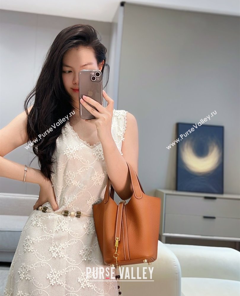 Hermes Picotin Lock Mini Bag 18cm in Togo Calfskin Leather Golden Brown 2025 (FL-250809005)