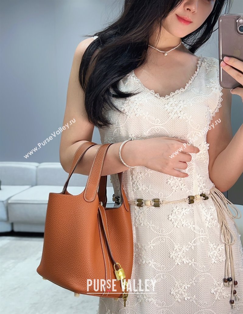 Hermes Picotin Lock Mini Bag 18cm in Togo Calfskin Leather Golden Brown 2025 (FL-250809005)