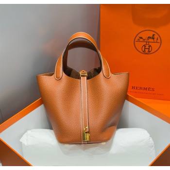 Hermes Picotin Lock Mini Bag 18cm in Togo Calfskin Leather Golden Brown 2025 (FL-250809005)