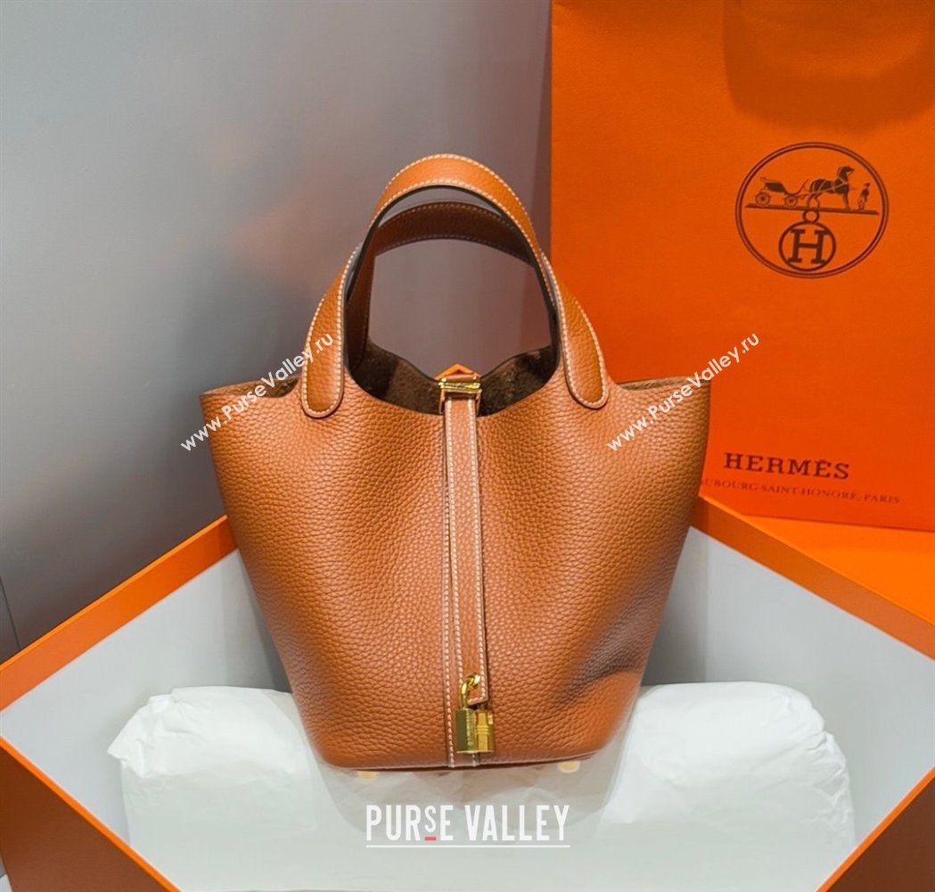Hermes Picotin Lock Mini Bag 18cm in Togo Calfskin Leather Golden Brown 2025 (FL-250809005)
