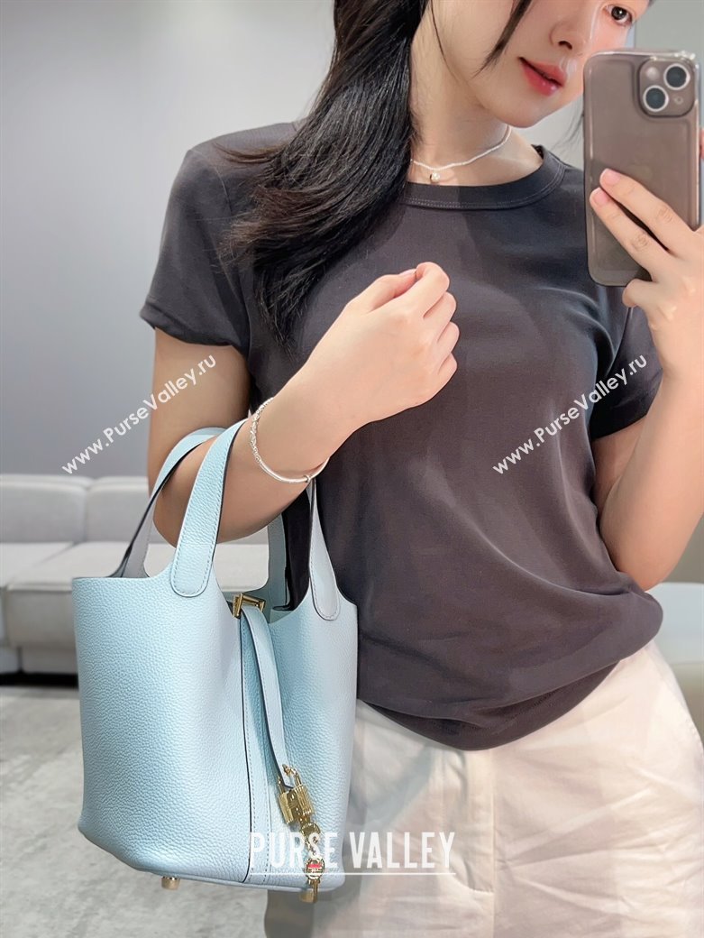 Hermes Picotin Lock Mini Bag 18cm in Togo Calfskin Leather Grail Blue 2025 (FL-250809006)