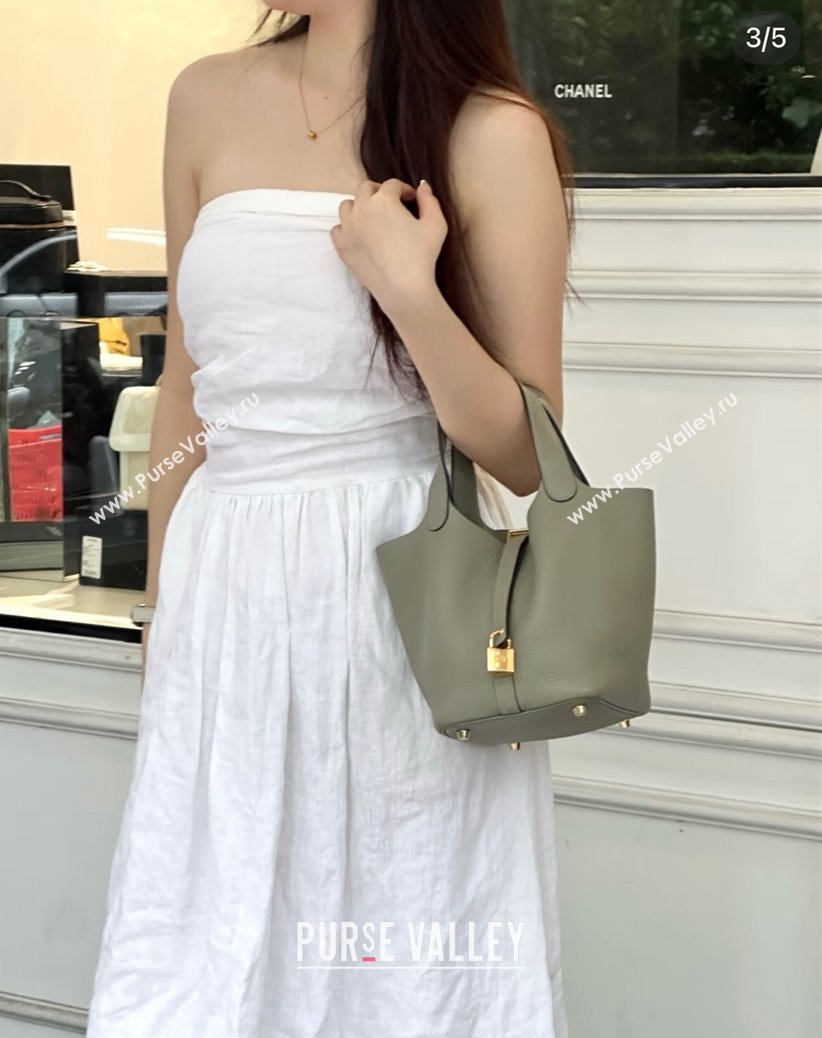 Hermes Picotin Lock Mini Bag 18cm in Togo Calfskin Leather Sage Green 2025 (FL-250809007)