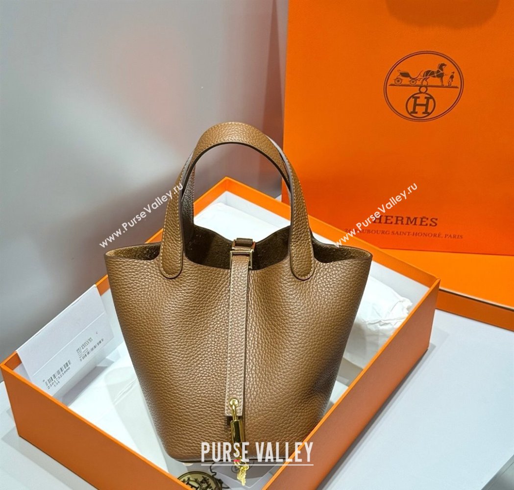 Hermes Picotin Lock Mini Bag 18cm in Togo Calfskin Leather Chestnut Brown 2025 (FL-250809010)