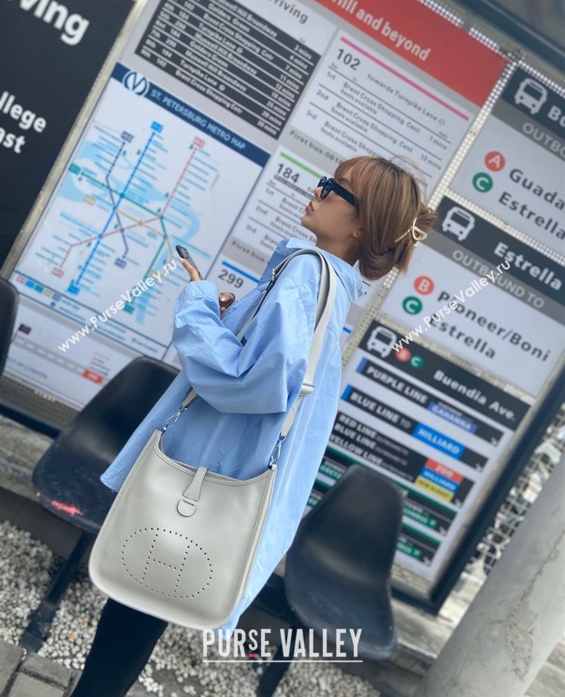 Hermes Evelyne Bag 29cm in Togo Calfskin Leather Pearly Grey 2025 (FL-250808135)