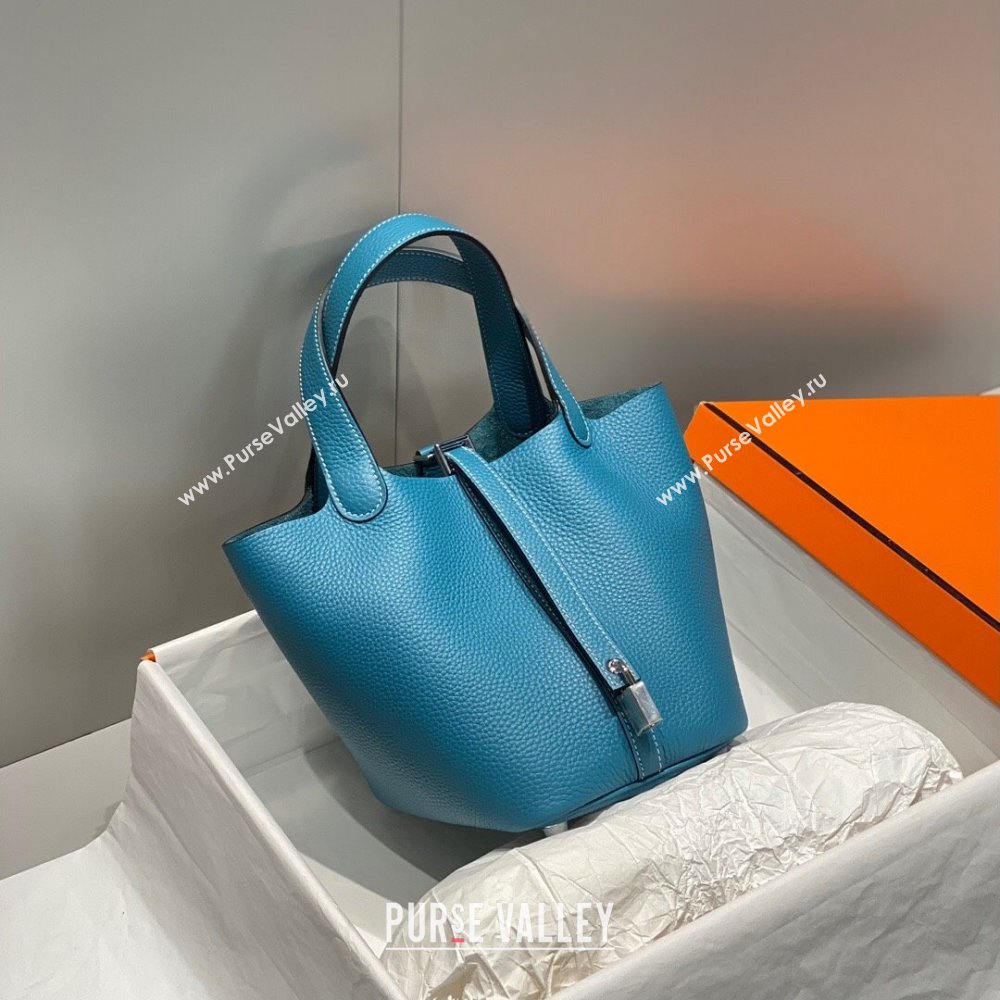Hermes Picotin Lock Mini Bag 18cm in Togo Calfskin Leather Denim Blue 2025 (FL-250809023)