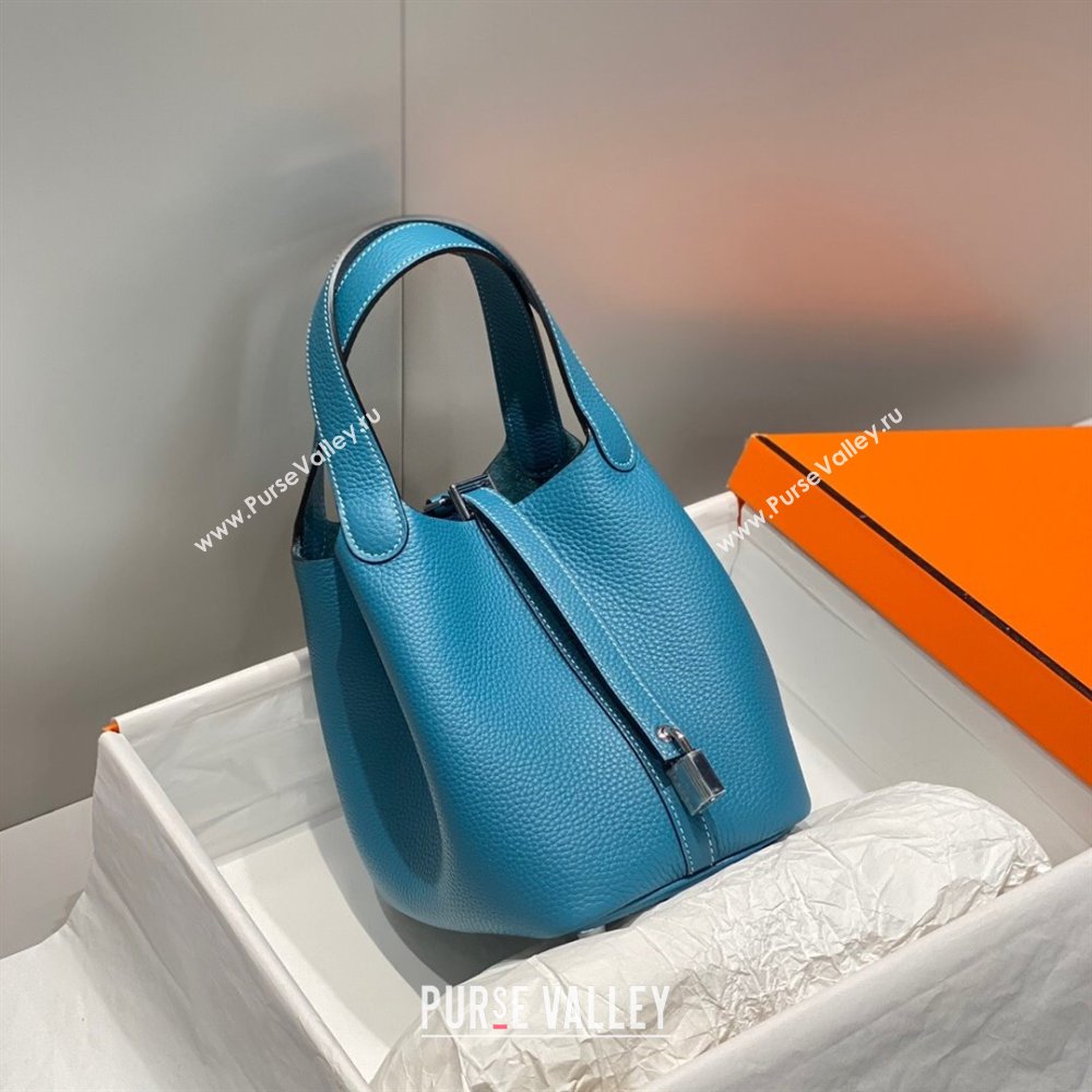 Hermes Picotin Lock Mini Bag 18cm in Togo Calfskin Leather Denim Blue 2025 (FL-250809023)