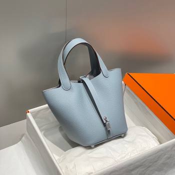Hermes Picotin Lock Mini Bag 18cm in Togo Calfskin Leather Linen Blue 2025 (FL-250809024)