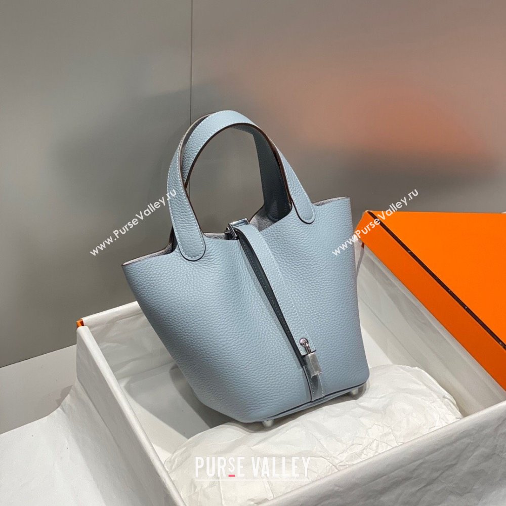Hermes Picotin Lock Mini Bag 18cm in Togo Calfskin Leather Linen Blue 2025 (FL-250809024)