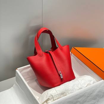 Hermes Picotin Lock Mini Bag 18cm in Togo Calfskin Leather Red/Silver 2025 (FL-250809027)