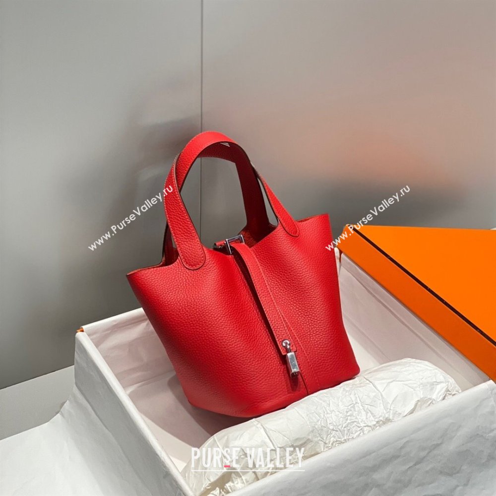 Hermes Picotin Lock Mini Bag 18cm in Togo Calfskin Leather Red/Silver 2025 (FL-250809027)