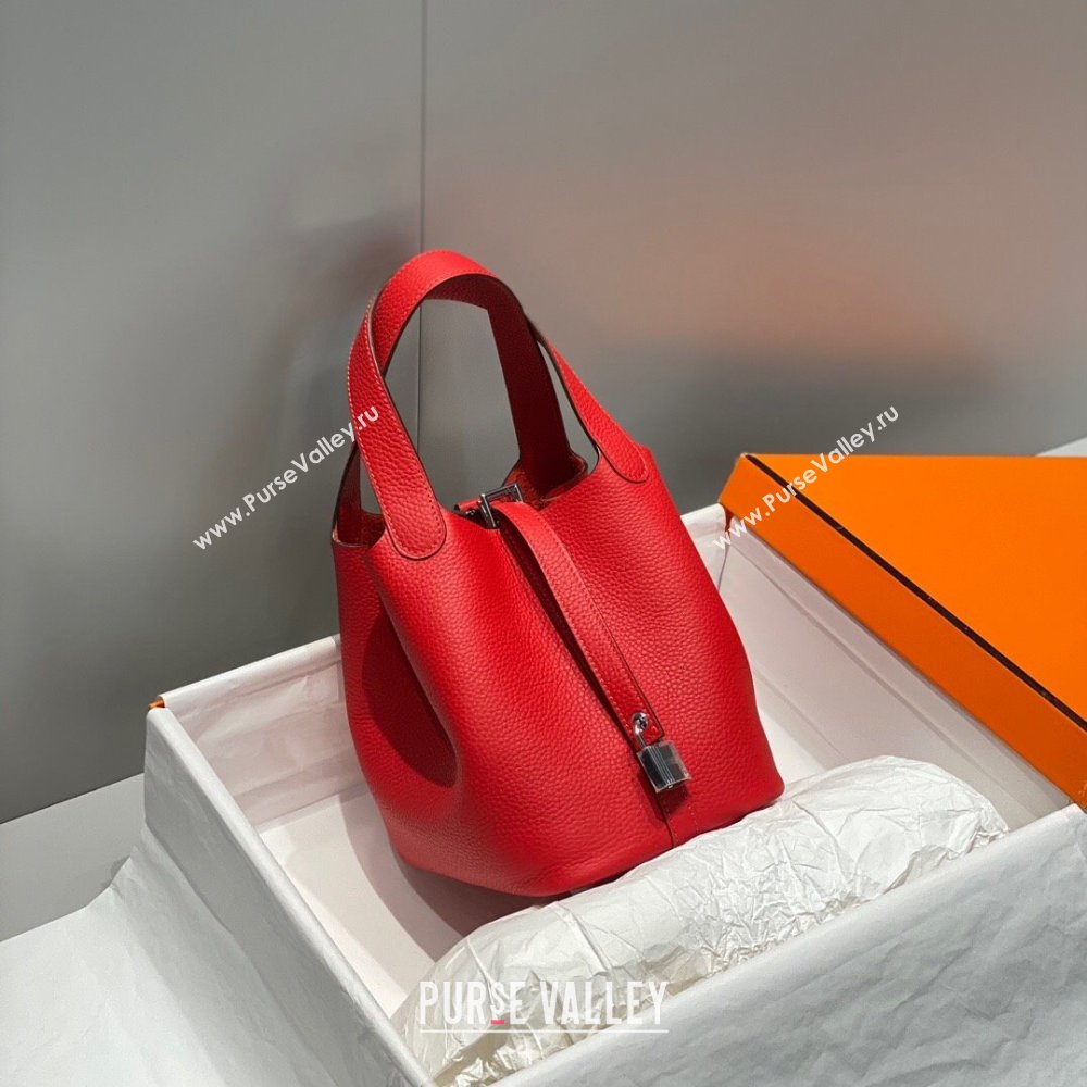Hermes Picotin Lock Mini Bag 18cm in Togo Calfskin Leather Red/Silver 2025 (FL-250809027)
