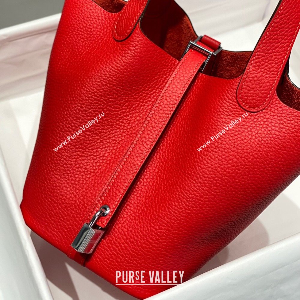 Hermes Picotin Lock Mini Bag 18cm in Togo Calfskin Leather Red/Silver 2025 (FL-250809027)