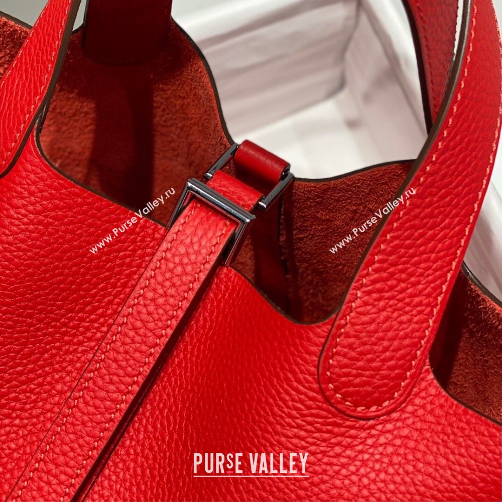 Hermes Picotin Lock Mini Bag 18cm in Togo Calfskin Leather Red/Silver 2025 (FL-250809027)