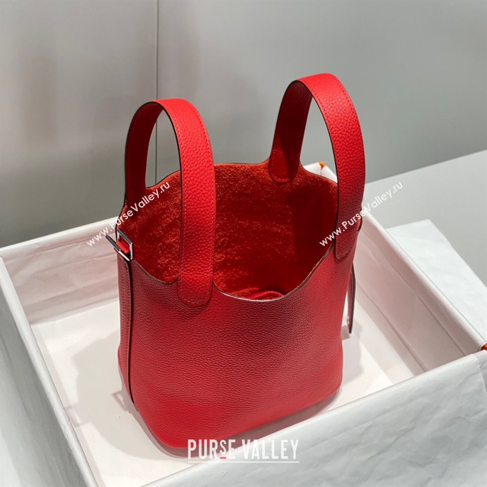 Hermes Picotin Lock Mini Bag 18cm in Togo Calfskin Leather Red/Silver 2025 (FL-250809027)