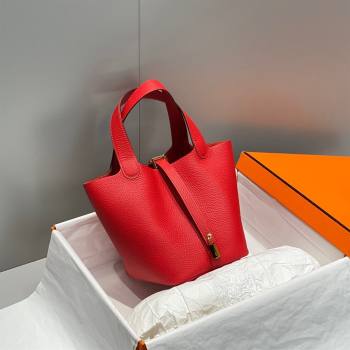 Hermes Picotin Lock Mini Bag 18cm in Togo Calfskin Leather Red/Gold 2025 (FL-250809028)