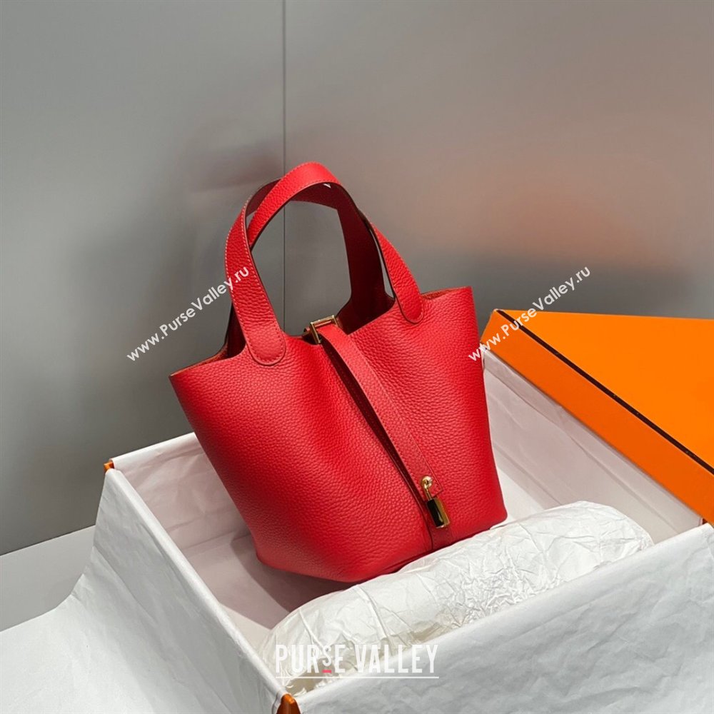 Hermes Picotin Lock Mini Bag 18cm in Togo Calfskin Leather Red/Gold 2025 (FL-250809028)