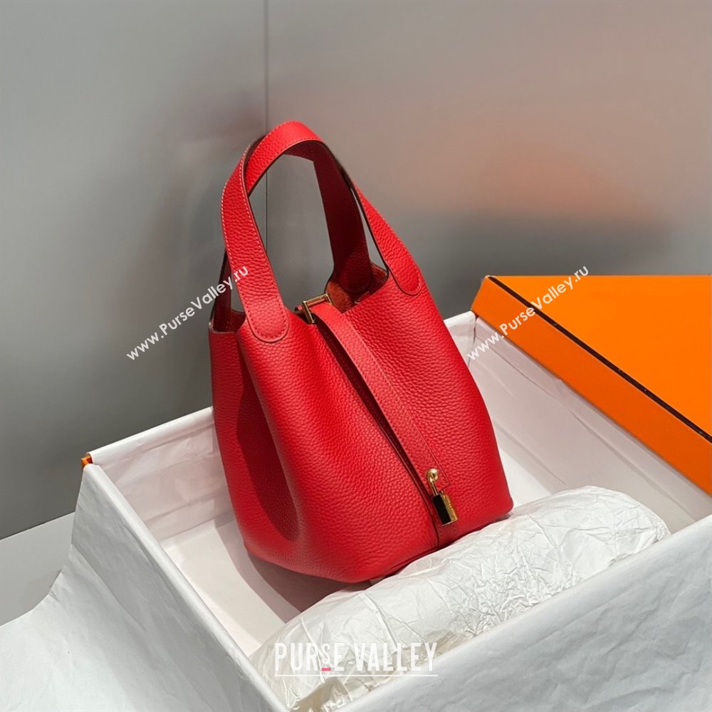 Hermes Picotin Lock Mini Bag 18cm in Togo Calfskin Leather Red/Gold 2025 (FL-250809028)